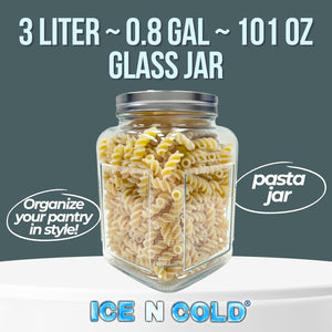3-Liter Glass Storage Jar – 0.79 Gallon, 101 Oz, with Brushed Aluminum Lid