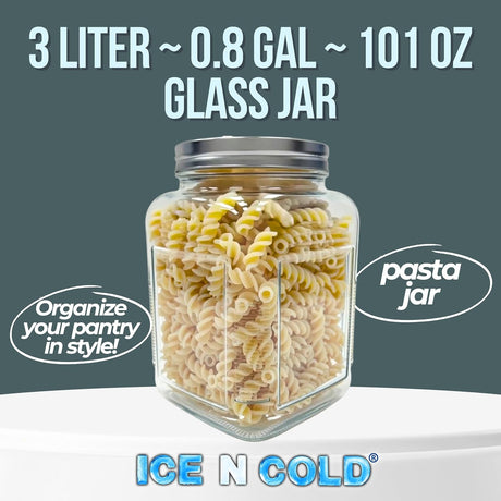 3-Liter Glass Storage Jar – 0.79 Gallon, 101 Oz, with Brushed Aluminum Lid