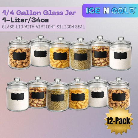 Glass Jar with Airtight Lid - Chalkboard Label & Chalk - Large Clear Kitchen Counter Jar for Cookies, Candy, Snacks, Dog Treats, Flour & Sugar Storage