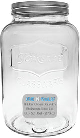 Large Glass Jar in 8 liter and 4 liter- Clear Wide Mouth Container for Storage, Kitchen, Pantry, and Laundry