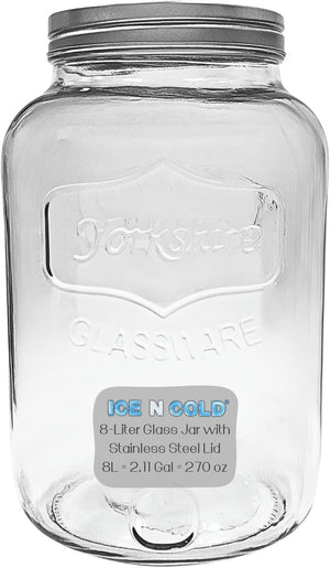 Large Glass Jar in 8 liter and 4 liter- Clear Wide Mouth Container for Storage, Kitchen, Pantry, and Laundry