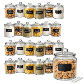 Glass Jar with Airtight Lid - Chalkboard Label & Chalk - Large Clear Kitchen Counter Jar for Cookies, Candy, Snacks, Dog Treats, Flour & Sugar Storage ICE N COLD®