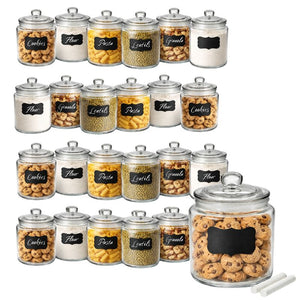 Glass Jar with Airtight Lid - Chalkboard Label & Chalk - Large Clear Kitchen Counter Jar for Cookies, Candy, Snacks, Dog Treats, Flour & Sugar Storage