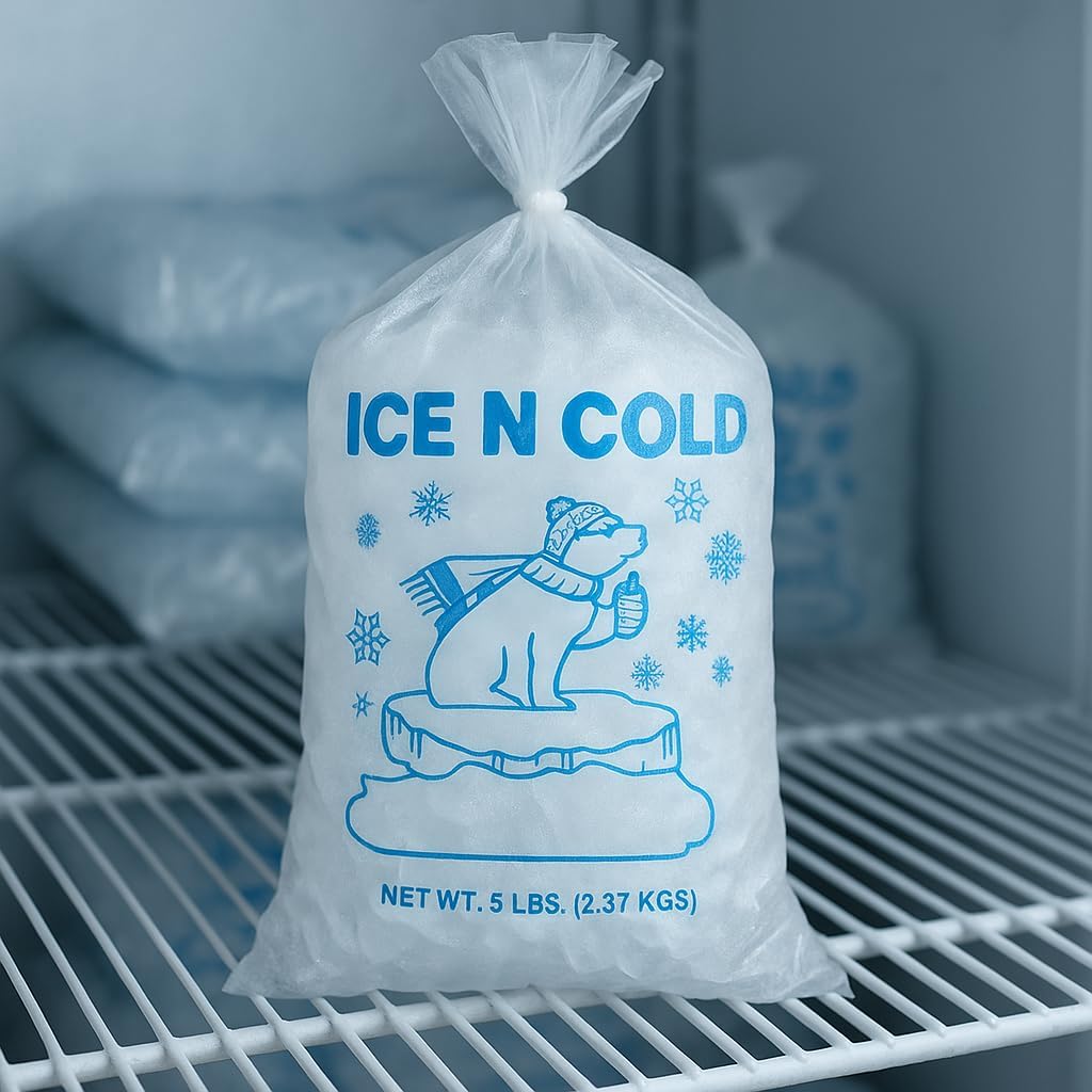 ICE N COLD® 5lb Ice Bags with Drawstring Closure | 37 mic Thickness | Portable Storage and Freezer Keeper