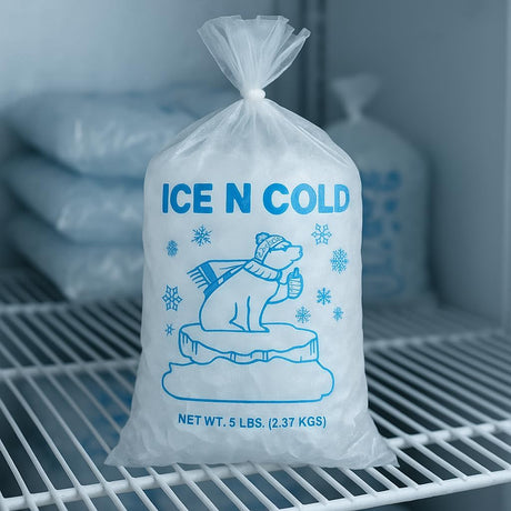 ICE N COLD® 5lb Ice Bags with Drawstring Closure | 37 mic Thickness | Portable Storage and Freezer Keeper