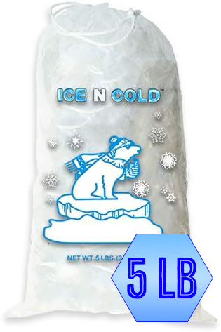 ICE N COLD® 5lb Ice Bags with Drawstring Closure | 37 mic Thickness | Portable Storage and Freezer Keeper