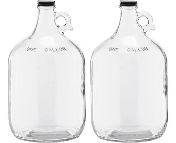 1 Gallon (128 oz) Clear Glass Jug With 38mm Black Polyseal Lid & Cap | Pack of Two