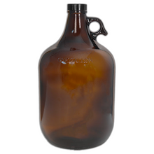 Load image into Gallery viewer, 1 Gallon (128 oz) Amber Glass Jug/Growler w/ 38mm Black Polyseal Lid &amp; Cap Multiple Quantities
