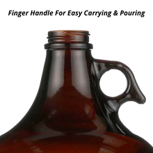 Load image into Gallery viewer, 1 Gallon (128 oz) Amber Glass Jug/Growler w/ 38mm Black Polyseal Lid &amp; Cap Multiple Quantities
