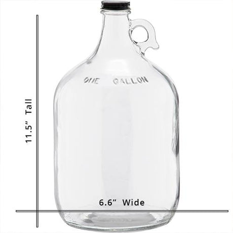 1 Gallon (128oz) Glass Fermenting Jug with Handle, Black Polyseal Lid & Cap - Sizing