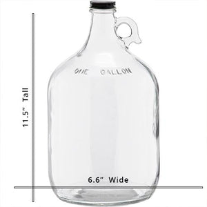 1 Gallon (128oz) Glass Fermenting Jug with Handle, Black Polyseal Lid & Cap - Sizing
