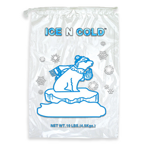 ICE N COLD® 10lb Ice Bags with Drawstring Closure | 41 mic Thickness | Portable Storage and Freezer Keeper
