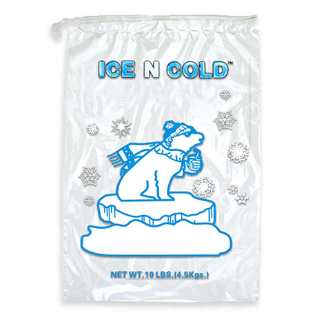 ICE N COLD® 10lb Ice Bags with Drawstring Closure | 41 mic Thickness | Portable Storage and Freezer Keeper