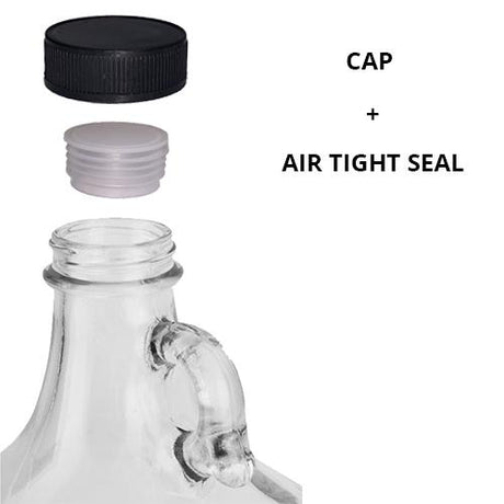 1 Gallon (128oz) Glass Fermenting Jug with Handle, Black Polyseal Lid & Cap - Air tight seal