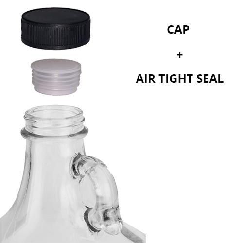 1 Gallon (128oz) Glass Fermenting Jug with Handle, Black Polyseal Lid & Cap - Air tight seal