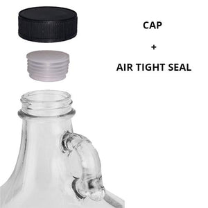 1 Gallon (128oz) Glass Fermenting Jug with Handle, Black Polyseal Lid & Cap - Air tight seal