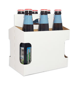 Cardboard Carrier | White - Window Cutout - Cardboard 12oz Bottle Carrier | 6 Pack