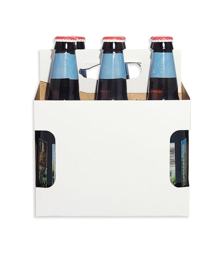 Cardboard Carrier | White - Window Cutout - Cardboard 12oz Bottle Carrier | 6 Pack